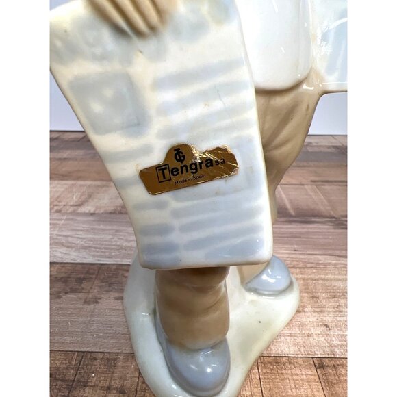 Vintage Tengra Spain Ceramic Boy Figurine Holding Books & Scroll - Picture 2 of 4